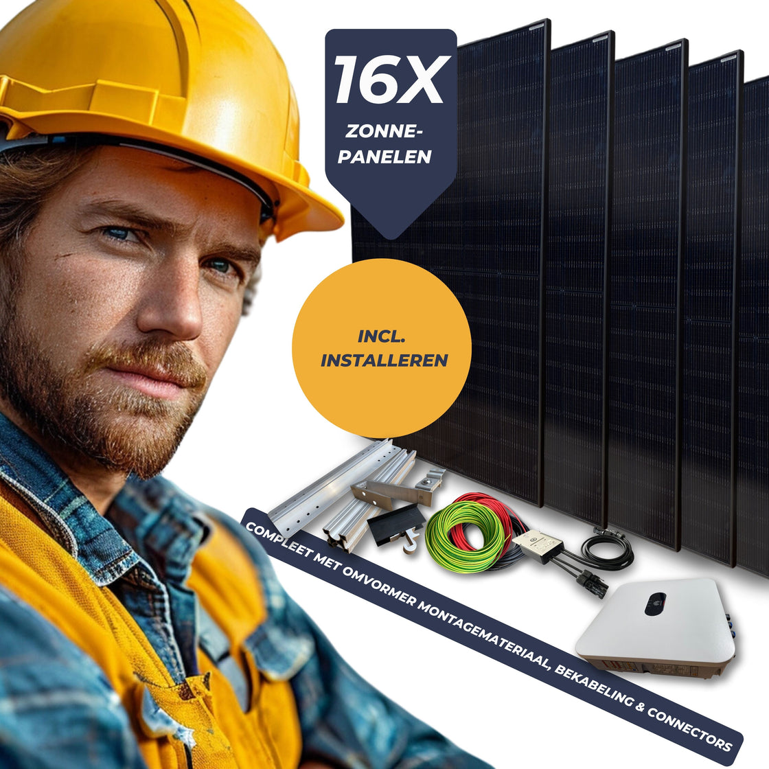 All-In Pakket 16 Zonnepanelen - 16x Jinko Solar Tiger Neo 435Wp, Huawei Omvormer, Kabels, Connectors en Montage Materiaal - Inclusief Installatie