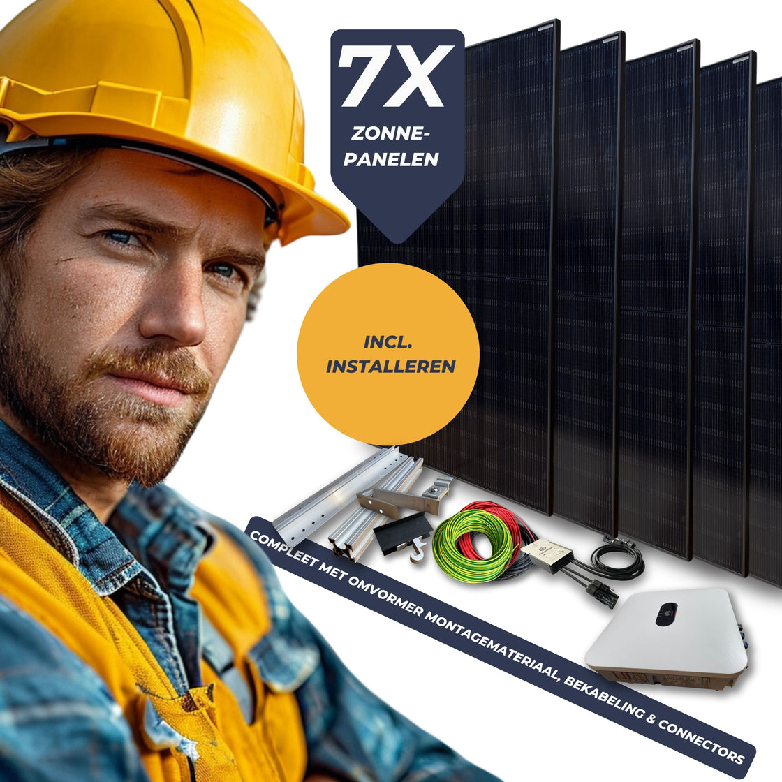 All-In Pakket 7 Zonnepanelen - 7x Jinko Solar Tiger Neo 435Wp, Huawei Omvormer, Kabels, Connectors en Montage Materiaal - Inclusief Installatie