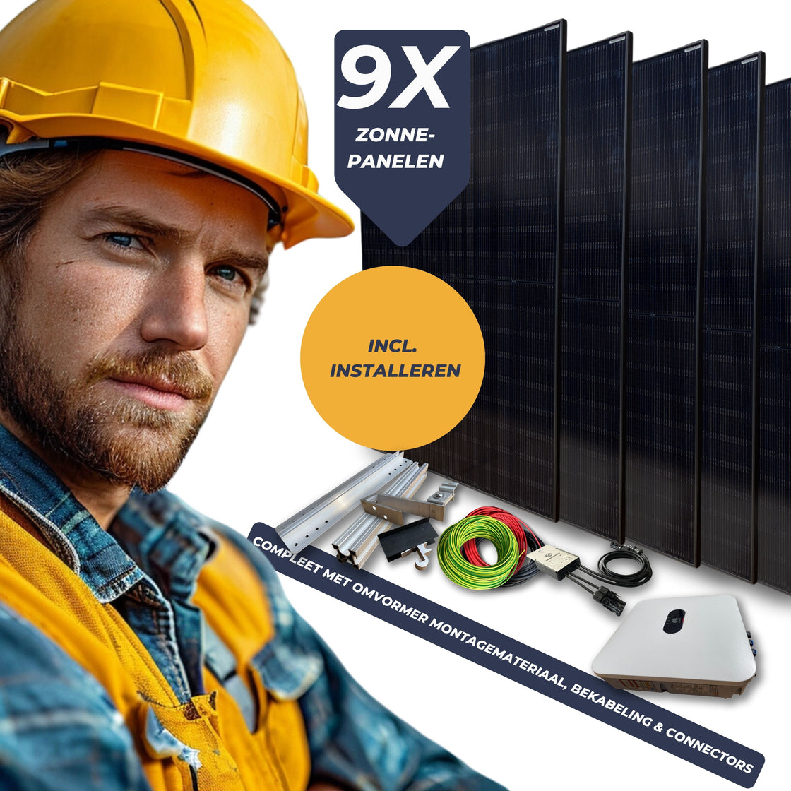 All-In Pakket 9 Zonnepanelen - 9x Jinko Solar Tiger Neo 435Wp, Huawei Omvormer, Kabels, Connectors en Montage Materiaal - Inclusief Installatie